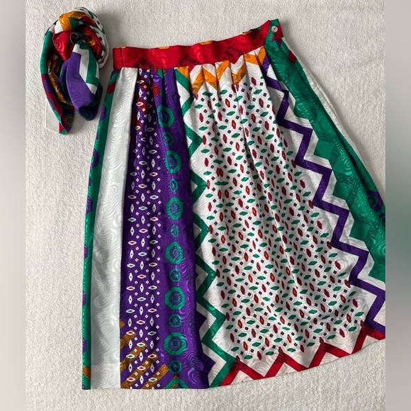 Dresses & Skirts - Vintage Jacquard Skirt + Scarf Set, Vibrant Multicolor Print. Women Sz 6